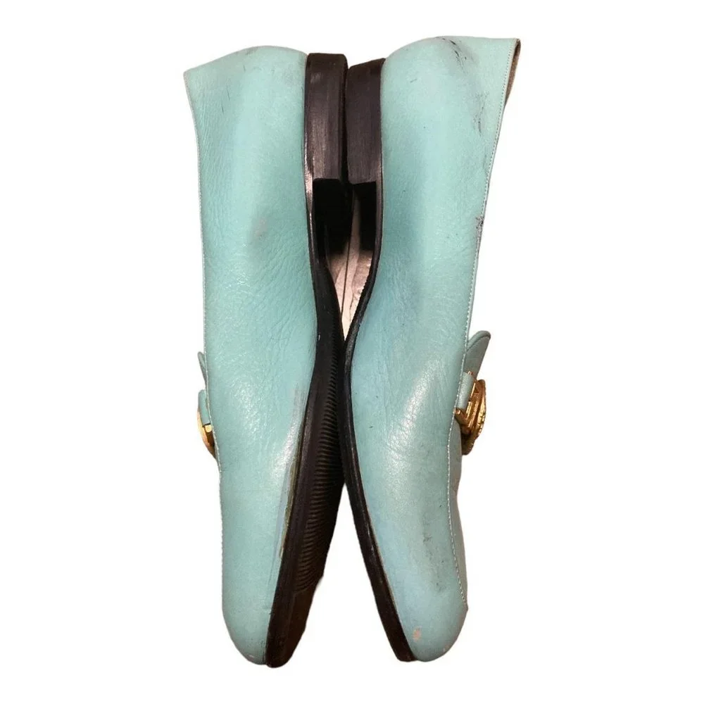 gianni versace medusa medallion teal aquamarine penny loafers preppy flats 37 - Picture 3 of 4